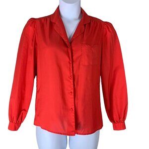 Vintage Blouse Size 10 Red Button Up Shirt Long Sleeved Jasara Made in Japan